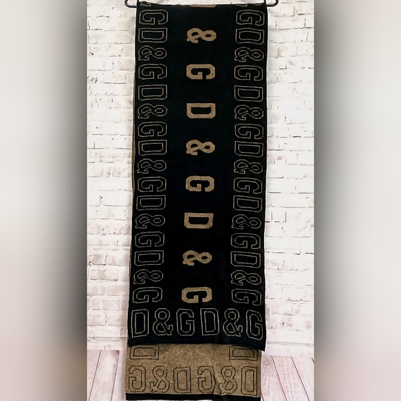 Dolce & Gabbana Black/Brown D&G Logo Wool Scarf - Picture 1 of 5
